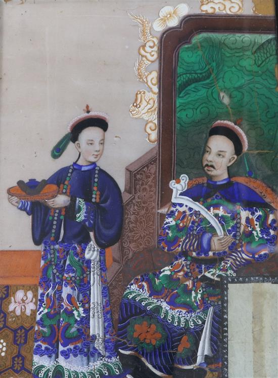 Chinese School Noble and attendant 25 x 16cm
